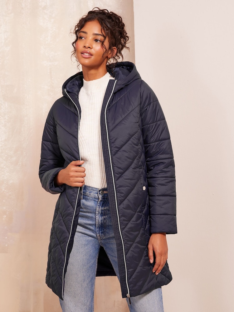 Friends Like These Navy Blue Petite Mid Length Quilted Jacket - Image 1 of 4