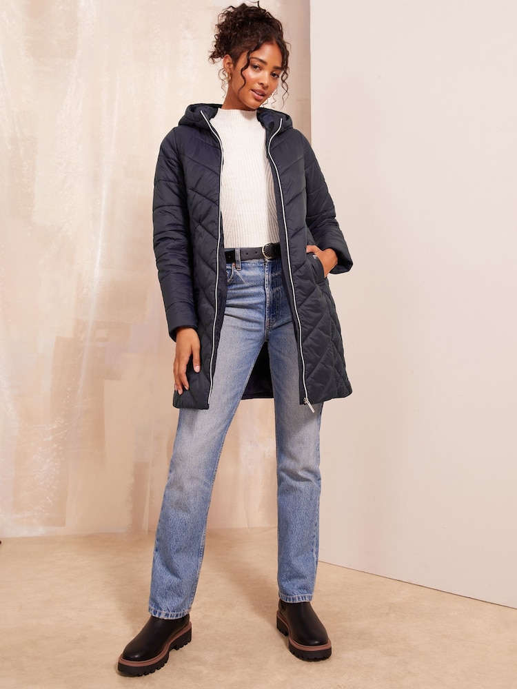 Friends Like These Navy Blue Petite Mid Length Quilted Jacket - Image 2 of 4