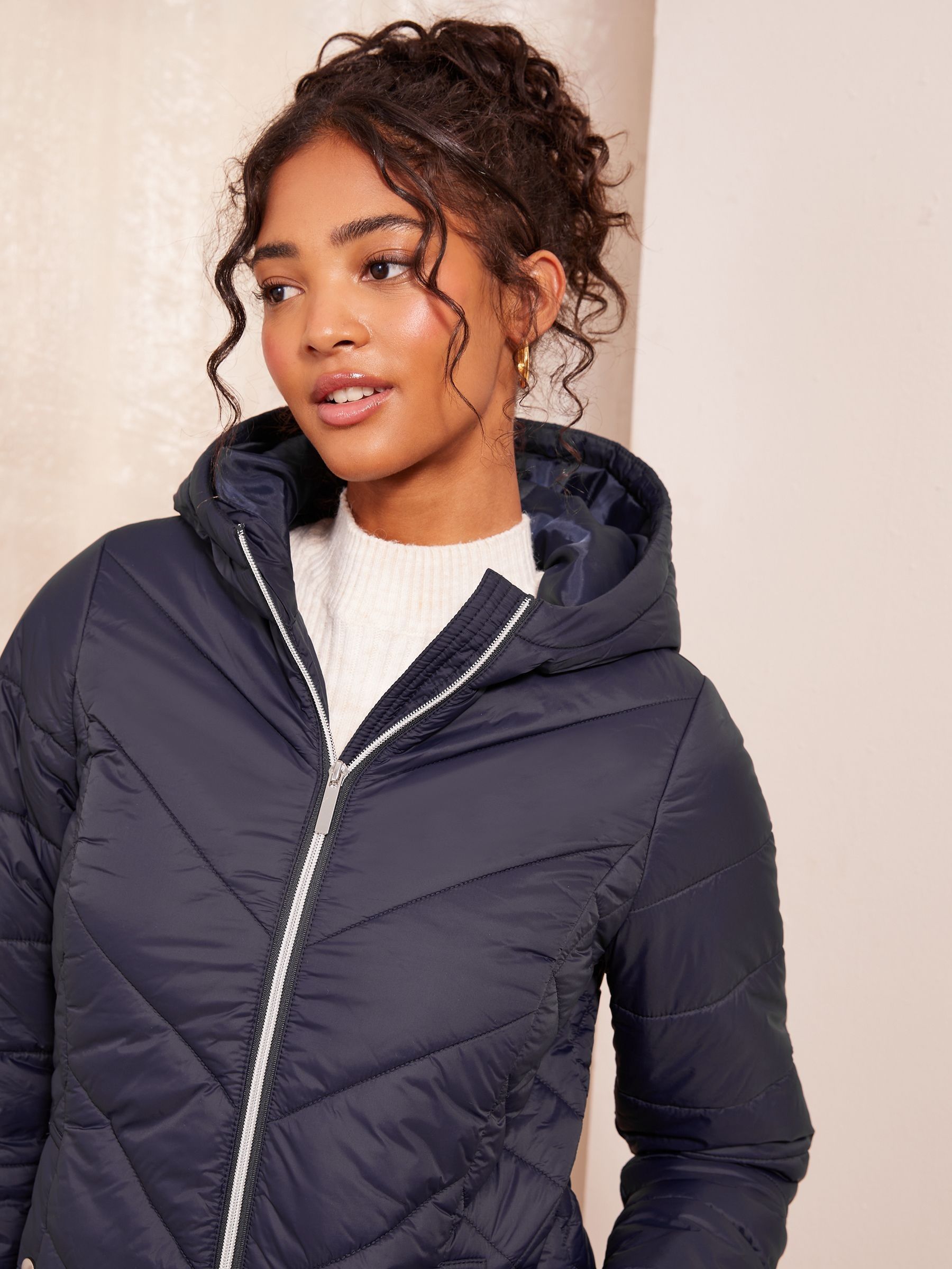 Friends Like These Navy Blue Petite Mid Length Quilted Jacket