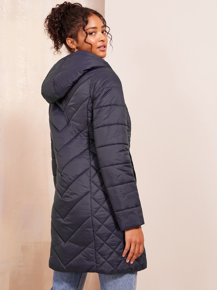 Friends Like These Navy Blue Petite Mid Length Quilted Jacket - Image 4 of 4
