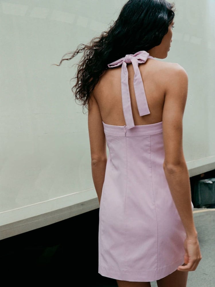 Mango Purple Halter Neck Mini Dress - Image 2 of 6 Mango Purple Halter Neck Mini Dress - Image 2 of 6