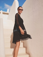 Nero - Copricostume stile kimono lungo all'uncinetto - Image 1 of 2
