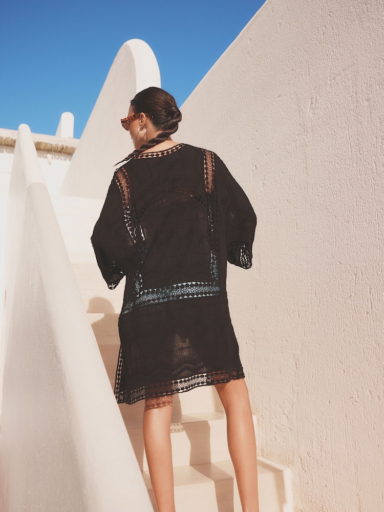 Nero - Copricostume stile kimono lungo all'uncinetto - Image 2 of 2