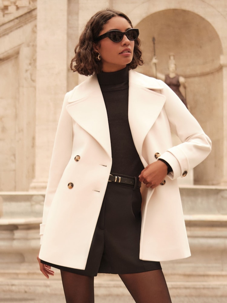 Friends Like These Neutral Double Breasted Peacoat - Image 1 of 5