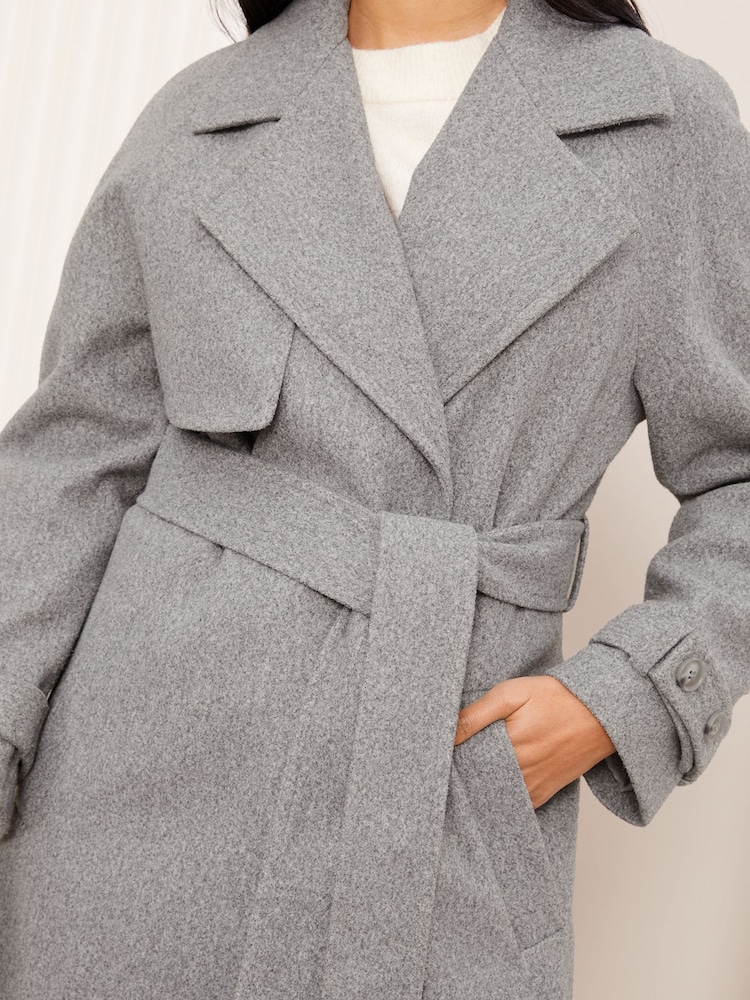 Friends Like These Grey Petite Belted Wrap Coat - Image 2 of 5