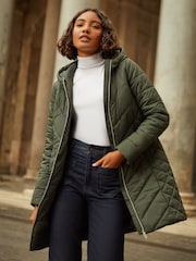 Friends Like These Khaki Green Mid Length Quilted Jacket - Image 1 of 4