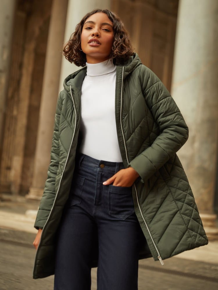 Friends Like These Khaki Green Mid Length Quilted Jacket - Image 1 of 4