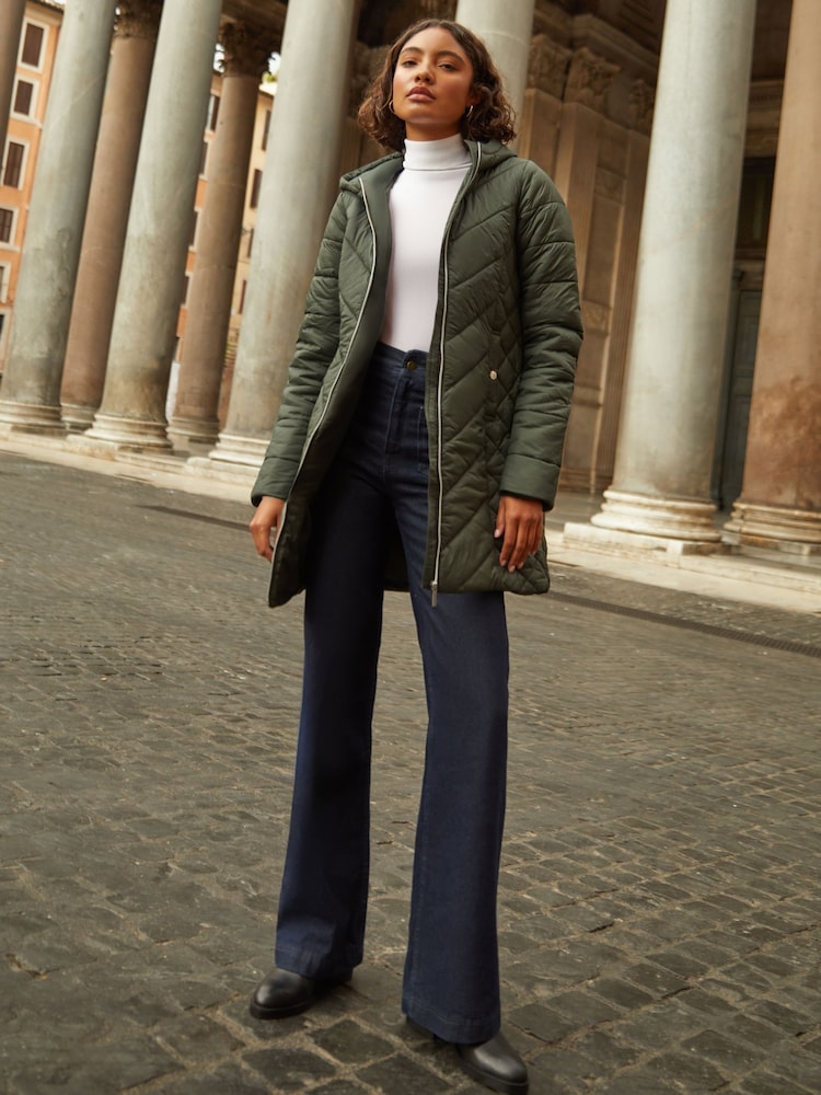 Friends Like These Khaki Green Mid Length Quilted Jacket - Image 2 of 4