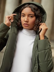 Friends Like These Khaki Green Mid Length Quilted Jacket - Image 4 of 4