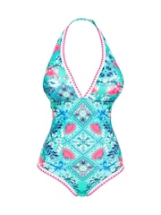 Figleaves Blue & Pink Floral Print Frida Halter Swimsuit - Image 5 of 5