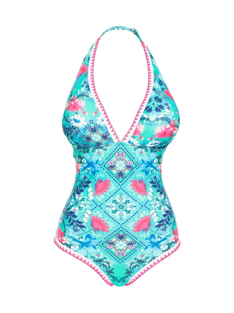 Figleaves Blue & Pink Floral Print Frida Halter Swimsuit - Image 5 of 5