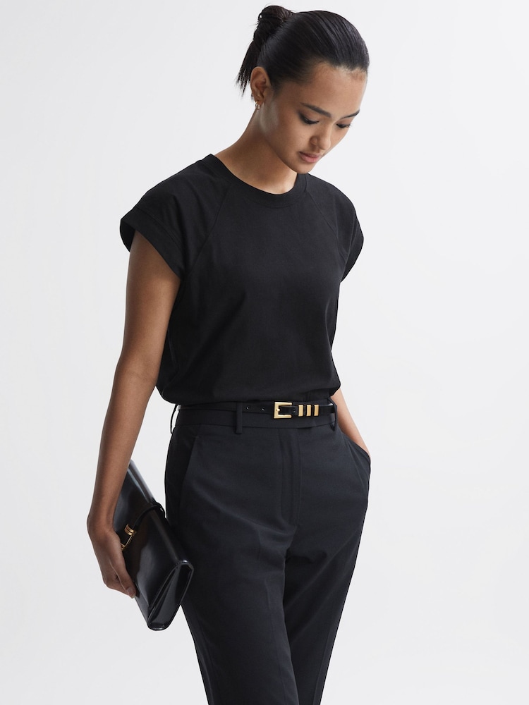 Reiss Black Kelly Cotton Crew Neck Raglan Sleeve T-Shirt - Image 1 of 4