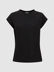Reiss Black Kelly Cotton Crew Neck Raglan Sleeve T-Shirt - Image 2 of 4