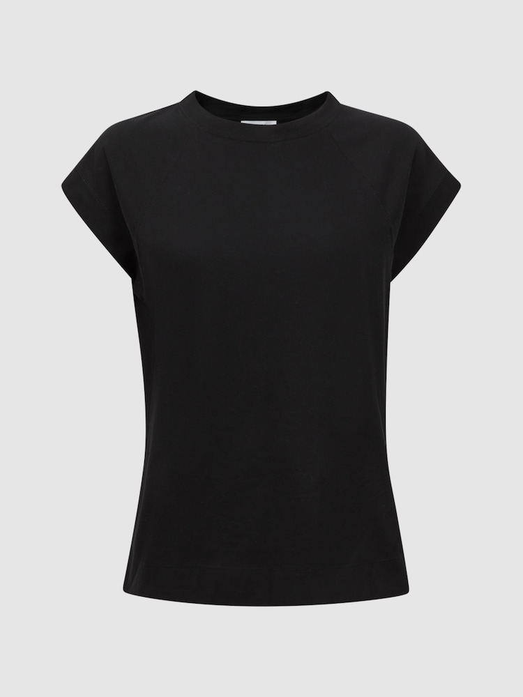 Reiss Black Kelly Cotton Crew Neck Raglan Sleeve T-Shirt - Image 2 of 4