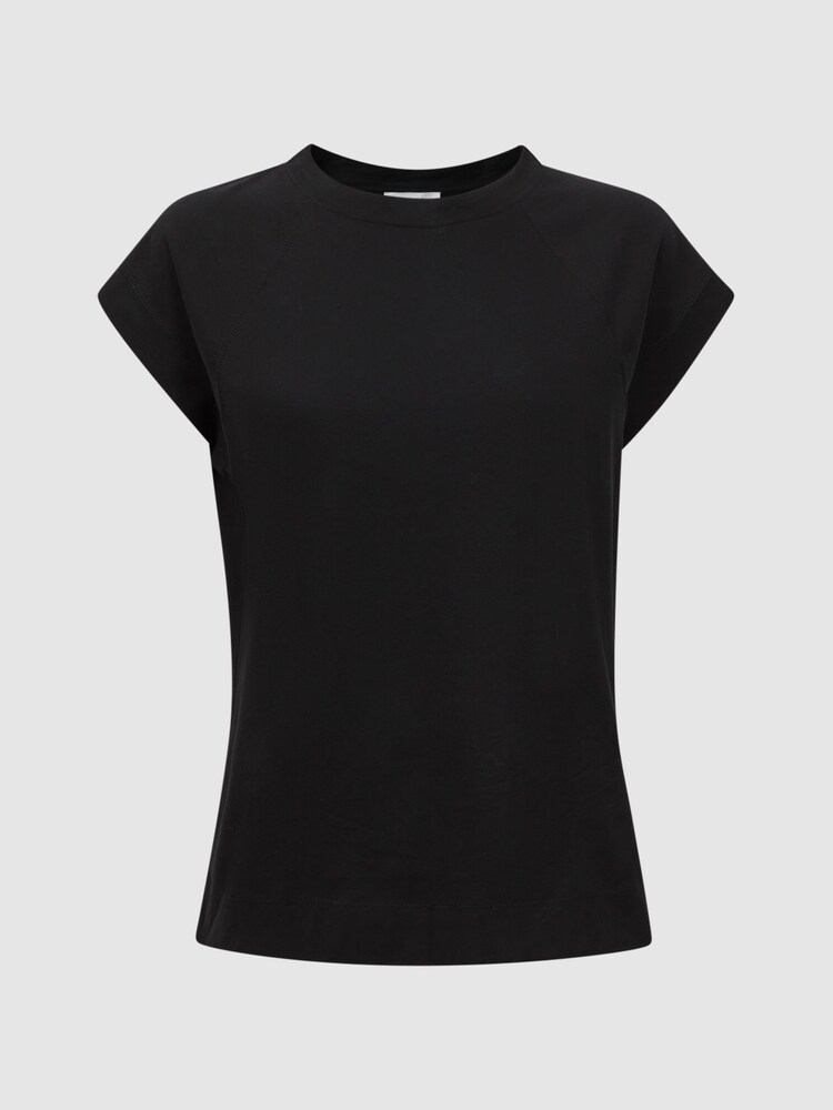 Reiss Black Kelly Cotton Crew Neck Raglan Sleeve T-Shirt - Image 2 of 4 Reiss Black Kelly Cotton Crew Neck Raglan Sleeve T-Shirt - Image 2 of 4