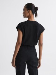 Reiss Black Kelly Cotton Crew Neck Raglan Sleeve T-Shirt - Image 4 of 4