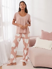 Herzmotiv, Blassrosa - Kurzärmeliger Baumwoll-Pyjama - Bild 2 von 8