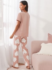 Herzmotiv, Blassrosa - Kurzärmeliger Baumwoll-Pyjama - Bild 3 von 8