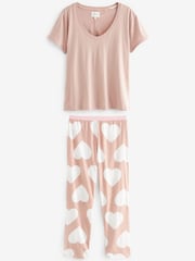 Herzmotiv, Blassrosa - Kurzärmeliger Baumwoll-Pyjama - Bild 5 von 8