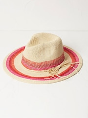 FatFace Natural Stripe Straw Fedora Hat - Image 1 of 2