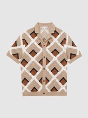 Reiss Beige Locco Crochet Cuban Collar Shirt - Image 2 of 5