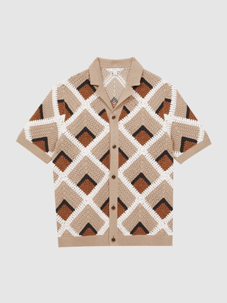 Reiss Beige Locco Crochet Cuban Collar Shirt - Image 2 of 5