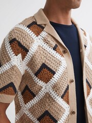 Reiss Beige Locco Crochet Cuban Collar Shirt - Image 4 of 5