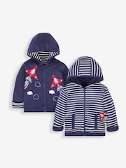 JoJo Maman Bébé Navy Blue Red Arrows Appliqué Reversible Hoodie - Image 1 of 7