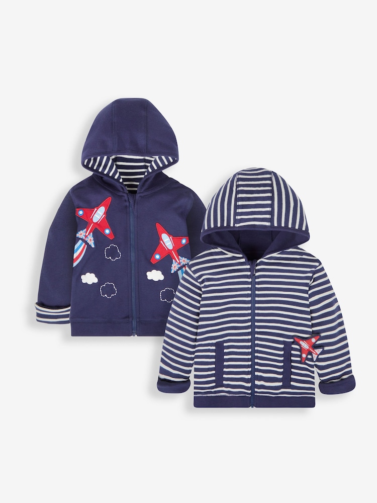 JoJo Maman Bébé Navy Blue Red Arrows Appliqué Reversible Hoodie - Image 1 of 7