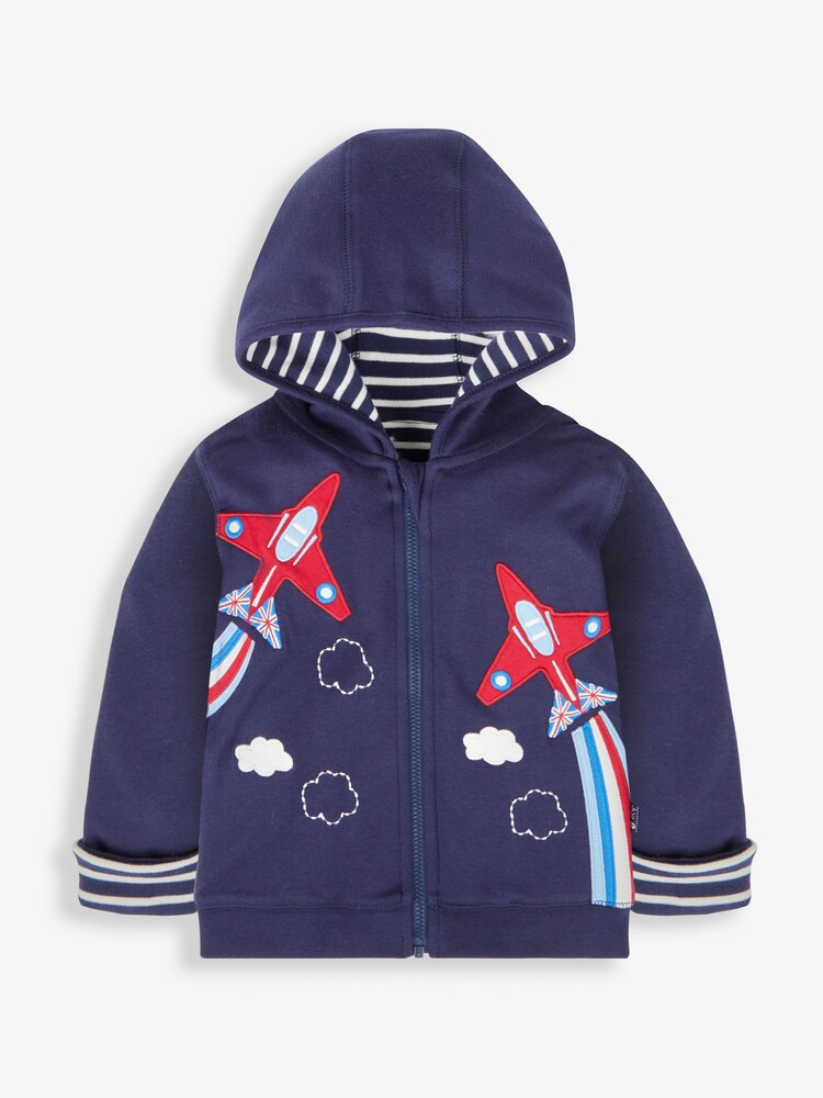 JoJo Maman Bébé Navy Blue Red Arrows Appliqué Reversible Hoodie - Image 2 of 7