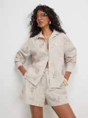 River Island Natural Molly Smith Embellished Stripe Shirt - Image 1 of 4