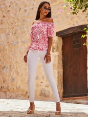 Sosandar Pink Crinkle Tie Detail Bardot Top - Image 4 of 5