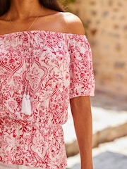 Sosandar Pink Crinkle Tie Detail Bardot Top - Image 5 of 5