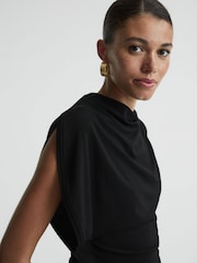 Reiss Black Eva Asymmetric Draped Top - Image 1 of 5
