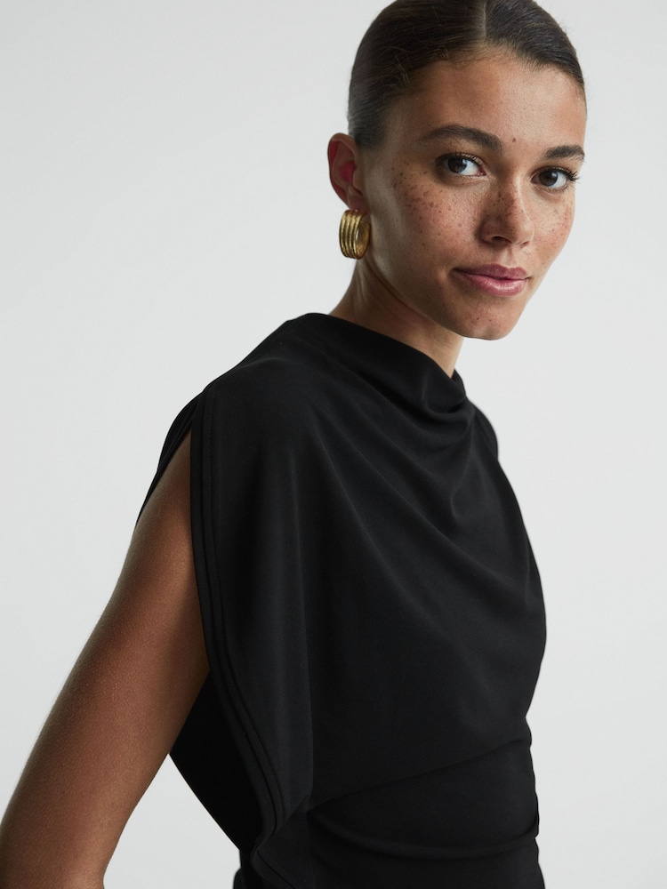 Reiss Black Eva Asymmetric Draped Top - Image 1 of 5