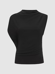 Reiss Black Eva Asymmetric Draped Top - Image 2 of 5