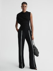 Reiss Black Eva Asymmetric Draped Top - Image 3 of 5