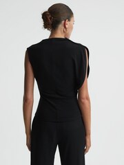 Reiss Black Eva Asymmetric Draped Top - Image 5 of 5