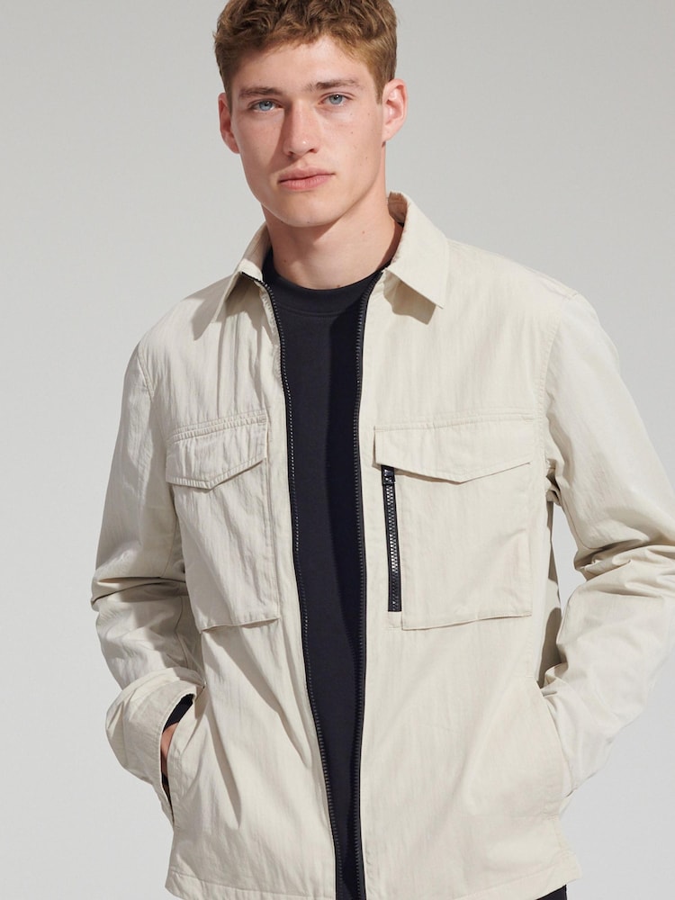 Stone Neutral Collar Utility Shacket - Image 1 of 9