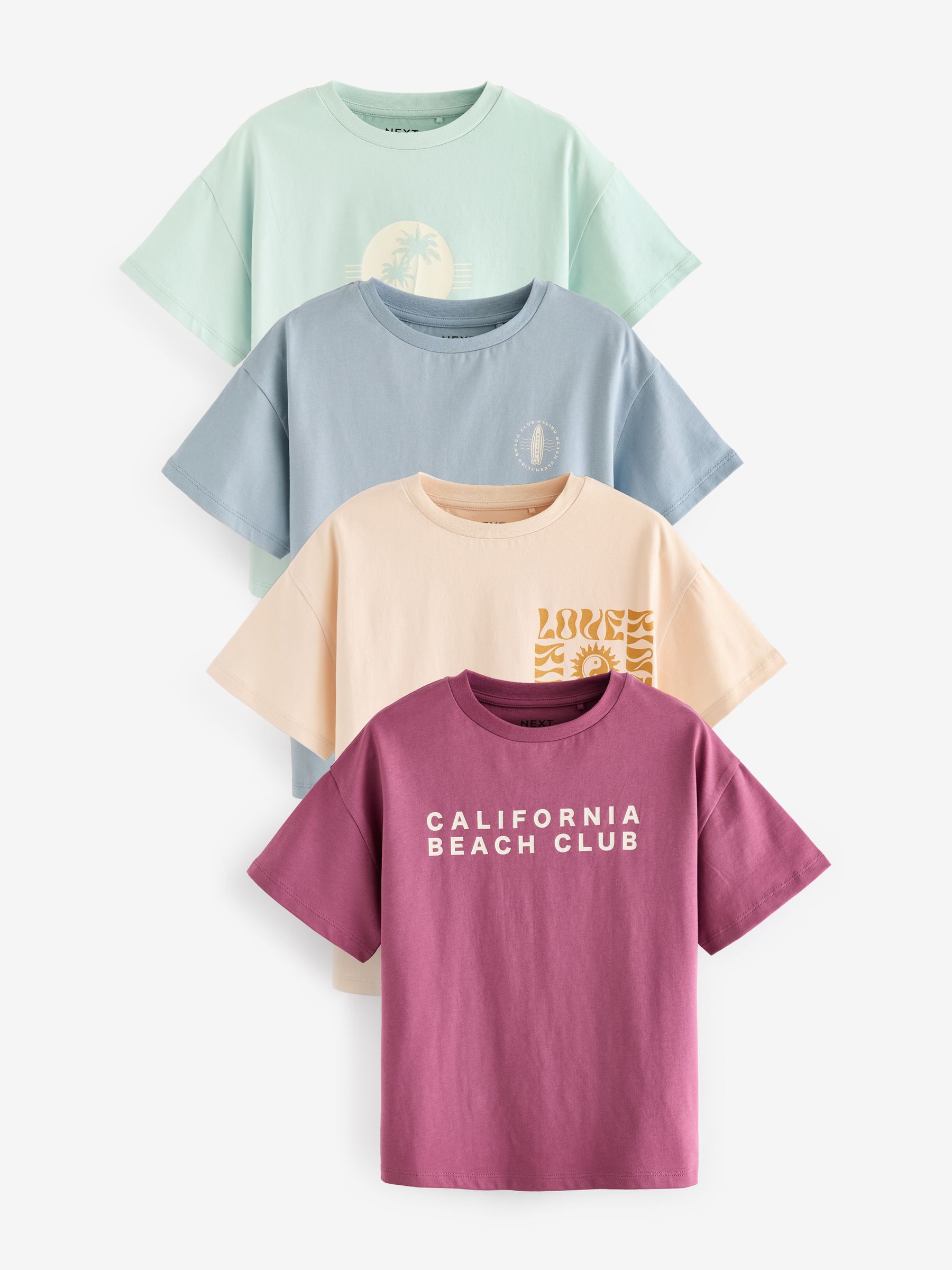 Buy Purple/Green/Blue 100% Cotton Surf Slogan T-Shirt 4 Pack