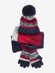 Navy Blue/Red Stripe Hat, Scarf and Gloves Set (3-16yrs) - Image 1 of 2