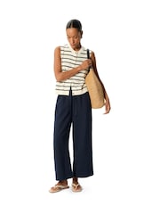 Whistles Blue Petite Wide Crop Cheesecloth Trousers - Image 1 of 5