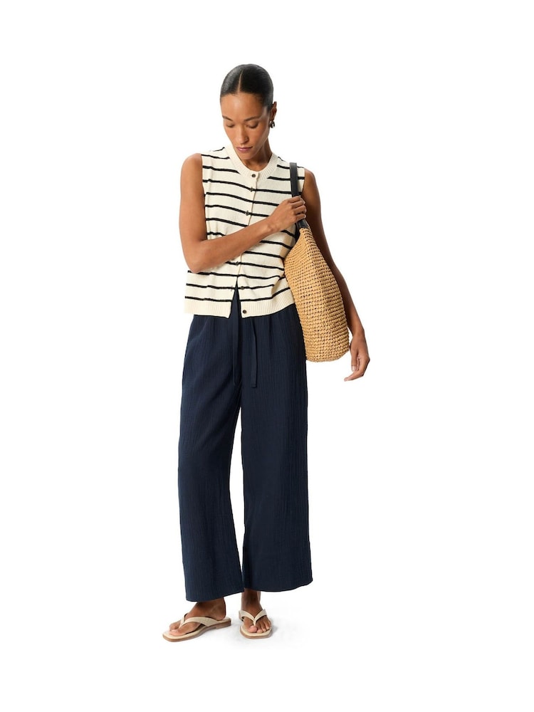 Whistles Blue Petite Wide Crop Cheesecloth Trousers - Image 1 of 5 Whistles Blue Petite Wide Crop Cheesecloth Trousers - Image 1 of 5