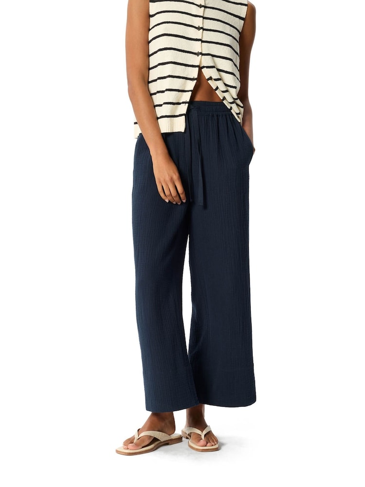 Whistles Blue Petite Wide Crop Cheesecloth Trousers - Image 2 of 5 Whistles Blue Petite Wide Crop Cheesecloth Trousers - Image 2 of 5