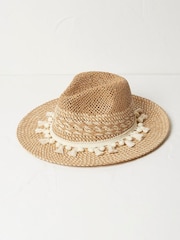 FatFace Pom Natural Fedora Hat - Image 1 of 3