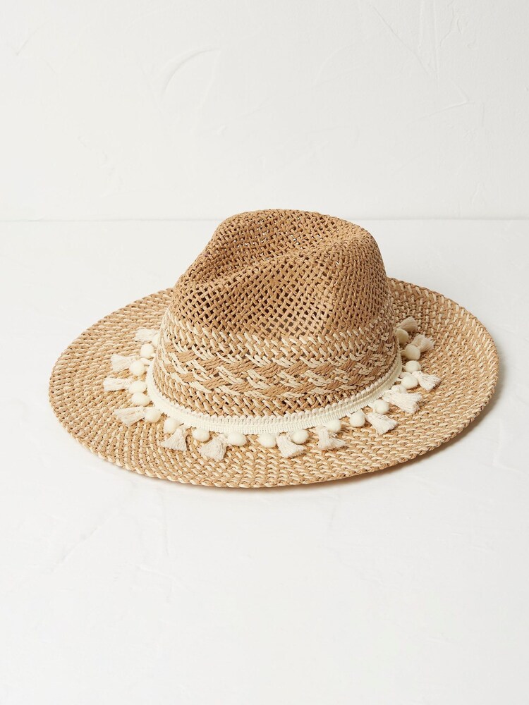 FatFace Pom Natural Fedora Hat - Image 1 of 3