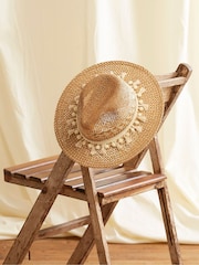 FatFace Pom Natural Fedora Hat - Image 2 of 3