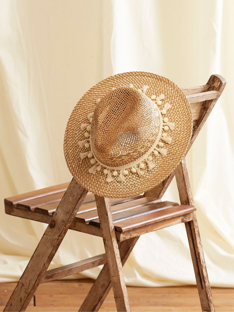 FatFace Pom Natural Fedora Hat - Image 2 of 3