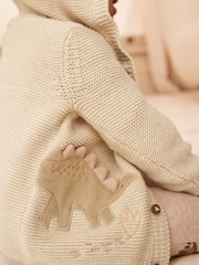 Cream Dinosaur Baby Knitted 100% Cotton Hooded Cardigan (0mths-2yrs) - Image 14 of 15