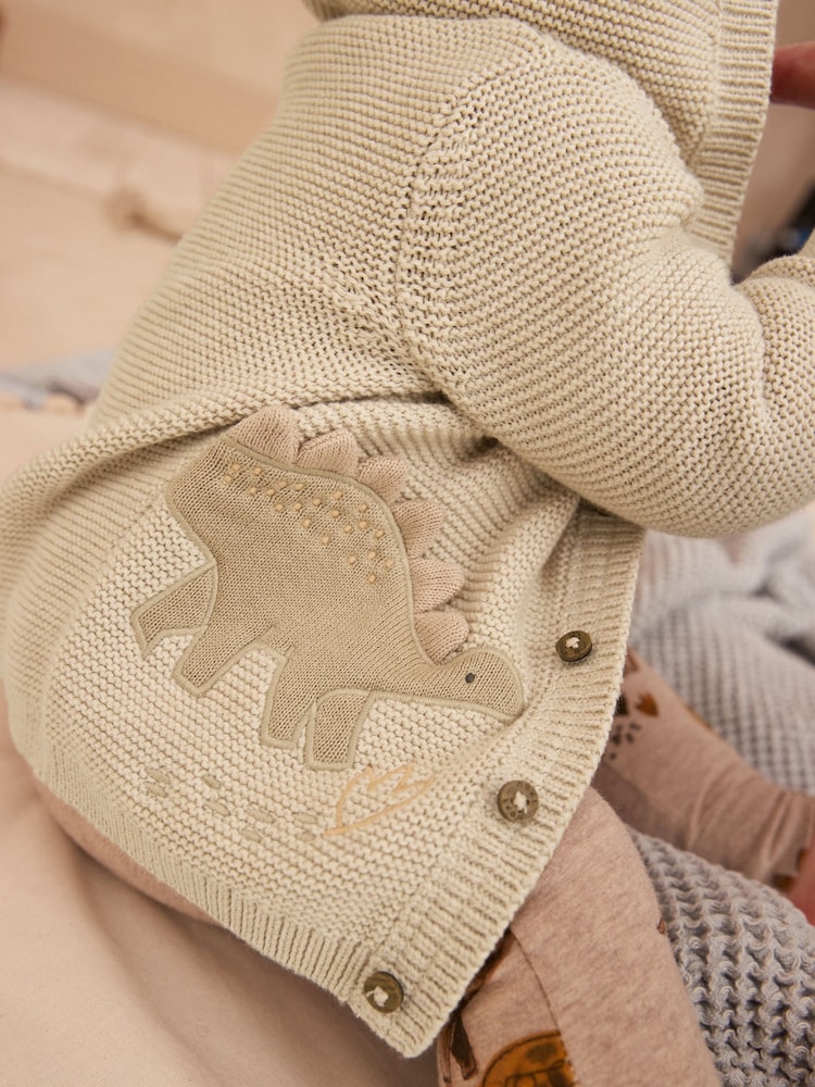 Cream Dinosaur Baby Knitted 100% Cotton Hooded Cardigan (0mths-2yrs) - Image 15 of 15